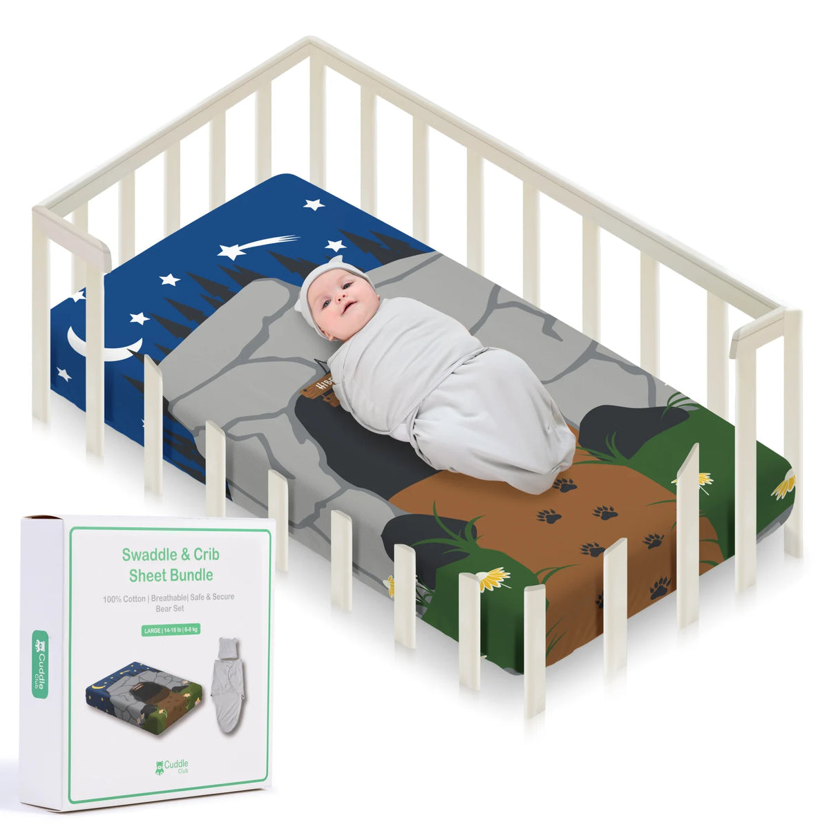 Bear Swaddle + Crib Sheet Bundle
