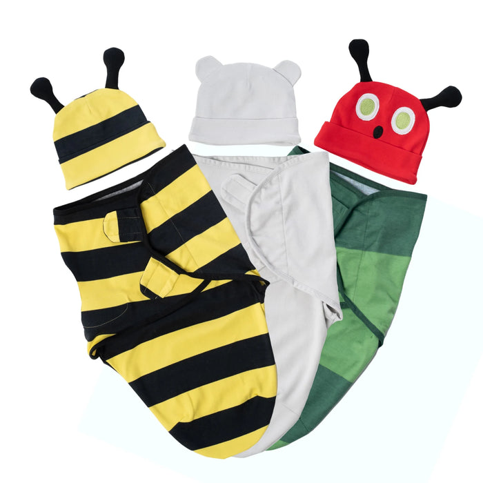 Bear, Bee, & Caterpillar Cotton Swaddle (3 Pack)