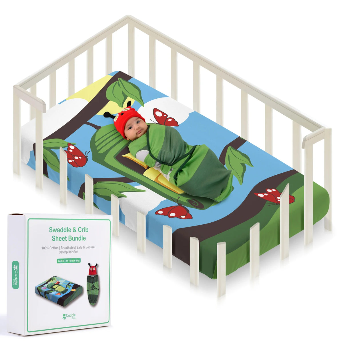 Caterpillar Swaddle + Crib Sheet Bundle